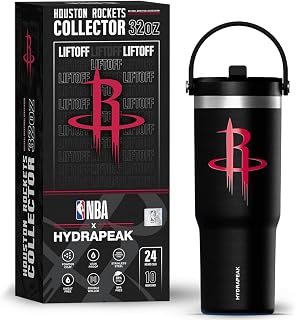 x NBA Officially Licensed Houston Rockets 32oz Nomad Stainless Steel Tumbler with Handle and Straw Lid, Leakproof Water Bottle in Limited Edition Collector's Gift Box