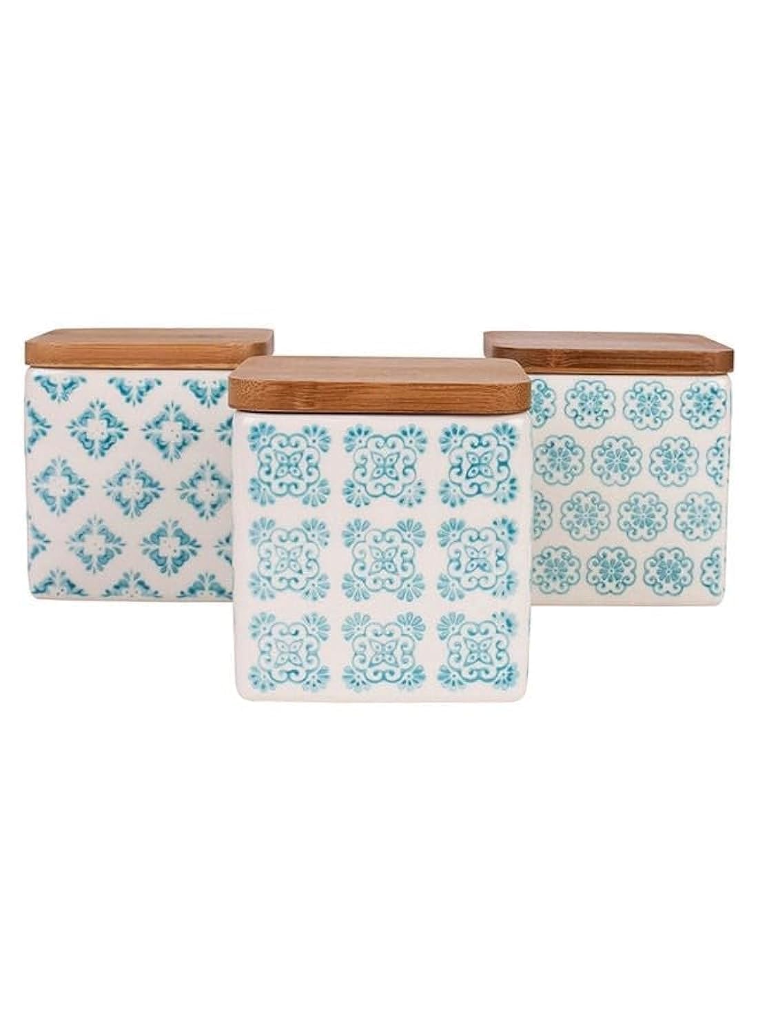 LadellePositano Assorted Design Canister, Aqua