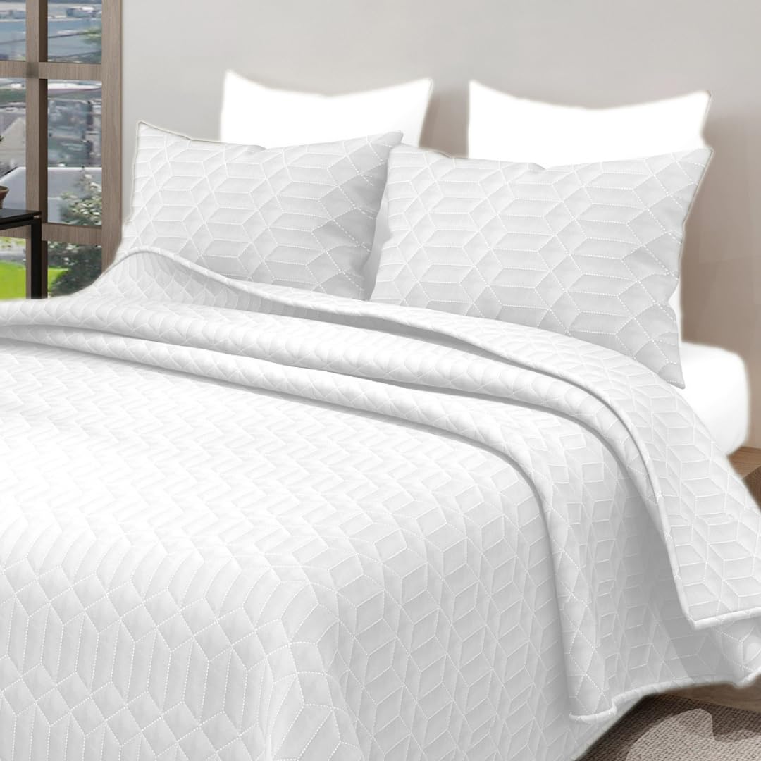 LABHAM® Azure King Size Bedcover Set - 300GSM Ultra Sonic Quilted, (90"x108") Super Soft, Durable, Easy Care, Bedspread with 2 Pillow Covers & Storage Bag (White)-image-33