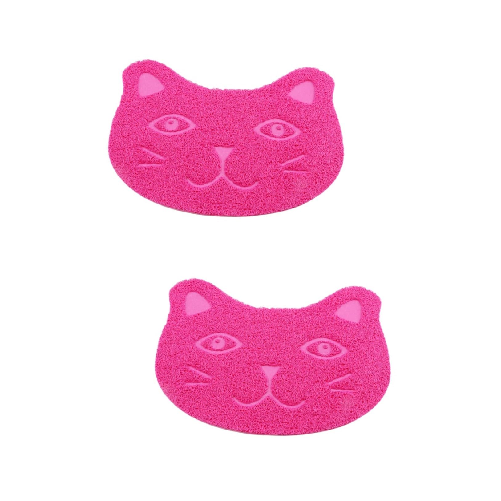Beavorty 2pcs Pvc Cat Litter Mat Non-slip Surface Cat Shaped Design for Easy Cleaning for Litter Box Use Rosy