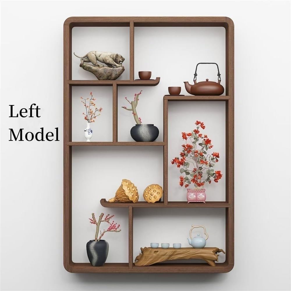 Wall Mounted Wooden Hanging Display Rack, Teapot Display Rack, Wooden Shelf, Chinese Teacup Rack, Wall Mounted Wall Decoration Suitable for Living Room And Kitchen Use(35.4*23.6*4.7in(left))