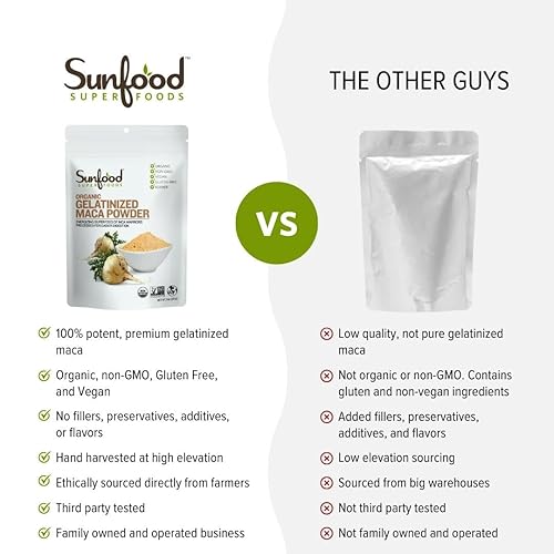 Miniatura 15 de Sunfood - Maca orgánica Extreme - Polvo de raíz de maca, polvo de maca orgánica, suplemento de maca para hombres y mujeres con adaptógenos, peruano