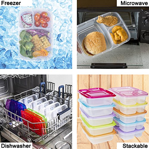 Doura Meal Prep Containers 3 Compartment Food Storage Reusable Plastic Bento Microwavable Lunch Boxes With Lids Bpa-Free 10-Pack,Stackable Dishwasher & Freezer Safe,Portion Control,32Oz #TOP5