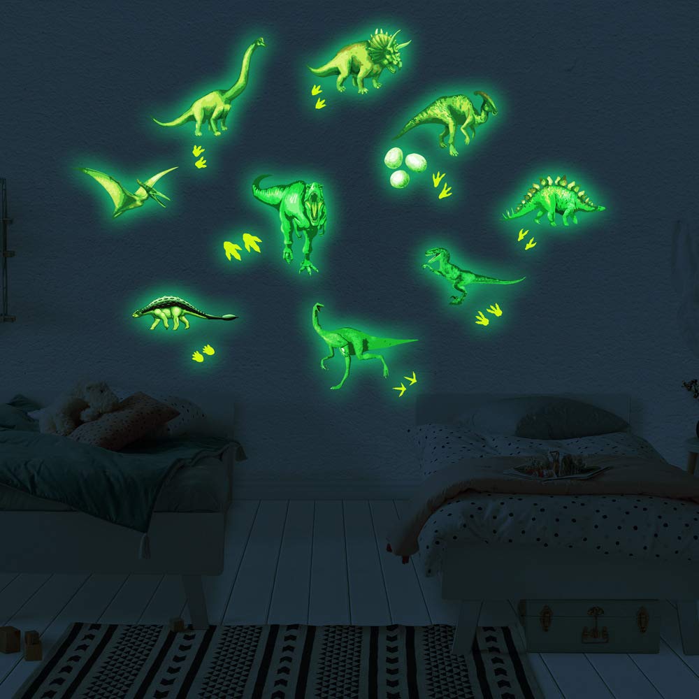 Glow in The Dark Dinosaur Wall Stickers,Glowing Sticker for Ceiling Wall Decals for Kids Bedding Room or Party Birthday Gift (Dinosaurs)
