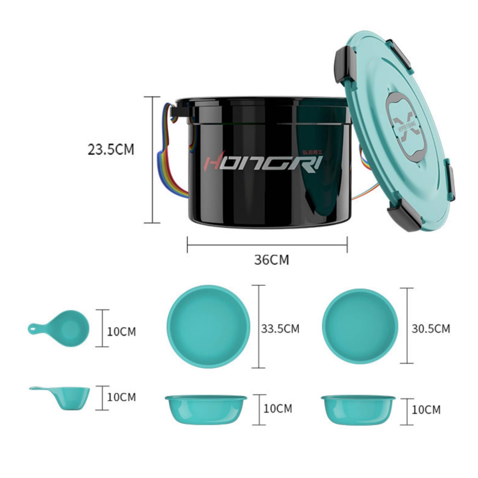 Sharplace Contenedor de Cebo de Pesca Cubo para, Actualización, Sentarse, Anticaída, Cubo De Cebo De Tamaño Mediano Cuatro Piezas + Correa De Hombro