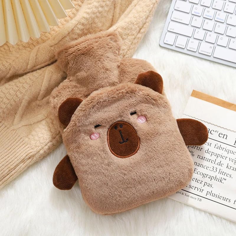 Heating Water Bag For Pain Relief Hot Pack Portable Cartoon Cute Hot Water Bag with Soft Cover Heating Pad For Menstrual/Back Pain Period Cramps Therapy - 1L (BROWN - Bear)-picture-23