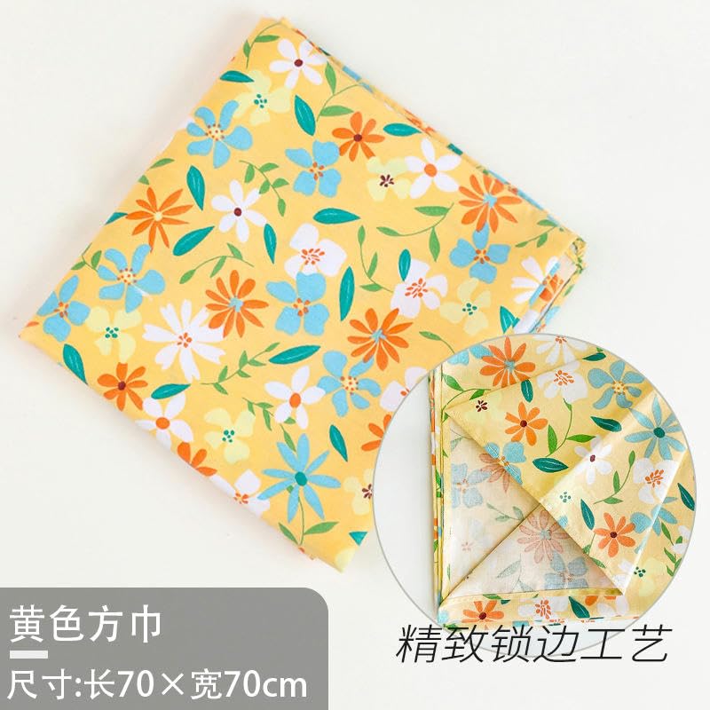 Wrapping Cloth Bag, 10 szt. 70 * 70 cm Kot Niebieski Kwiat Wielokrotnego Użytku Tkanina Do Pakowania(Yellow flower)
