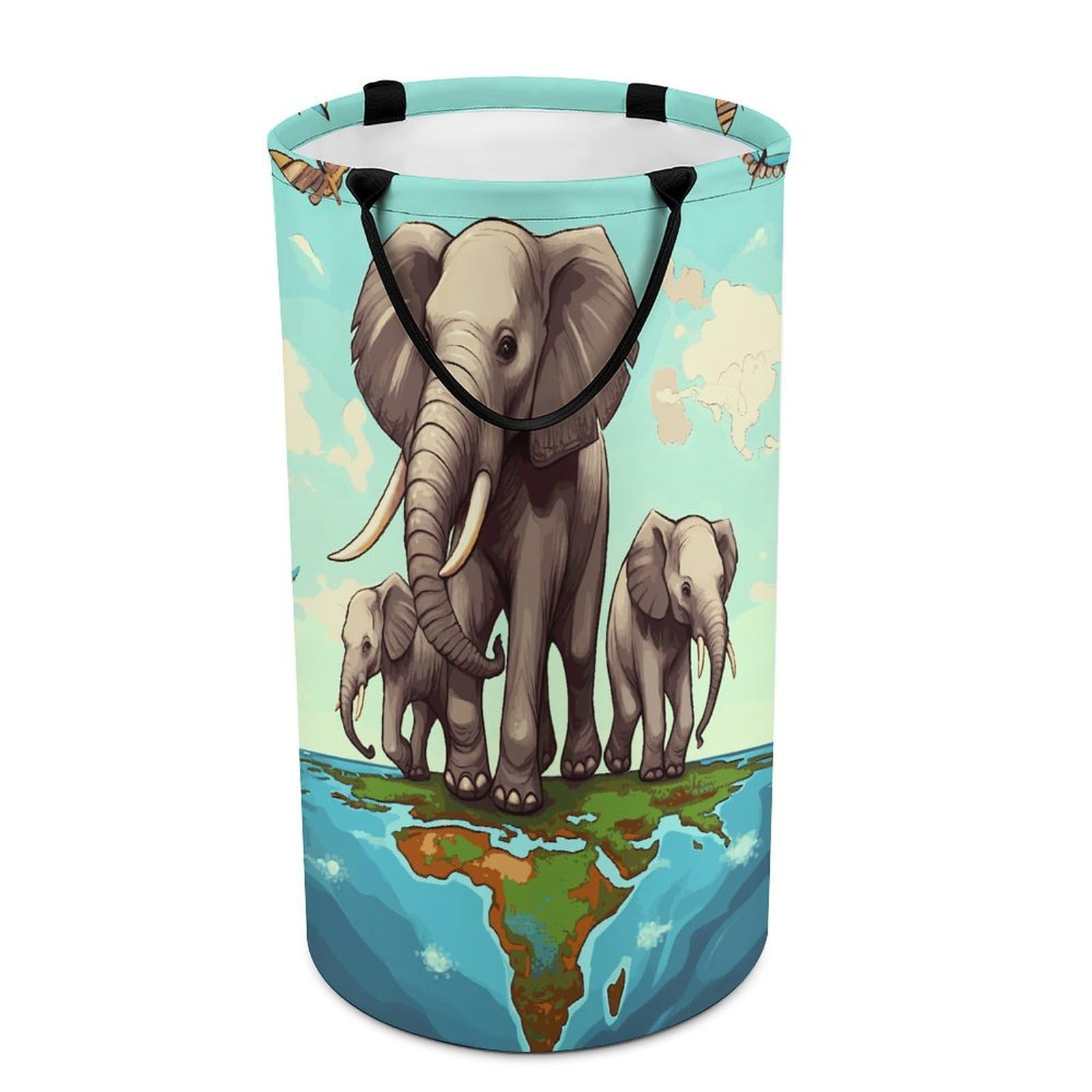 Elephants Laundry Basket Waterproof And Moisture-Proof Storage Bins Collapsible Round Laundry Hamper Perfect for Toys, Clothes And Sundries