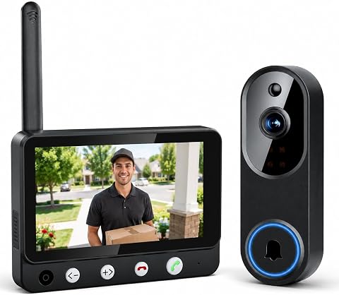 SURPN Wireless Doorbell Camera with 4.3" Indoor Monitor, 1080P Video Door Bell, APP Remote View, Night Vision, PIR Human Detection, Two-Way Audio, Rechargeable Battery for Home Apartment