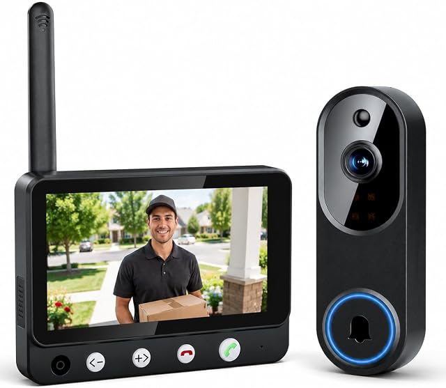 SURPN Wireless Doorbell Camera with 4.3" Indoor Monitor, 1080P Video Door Bell, APP Remote View, Night Vision, PIR Human Detection, Two-Way Audio, Rechargeable Battery for Home Apartment