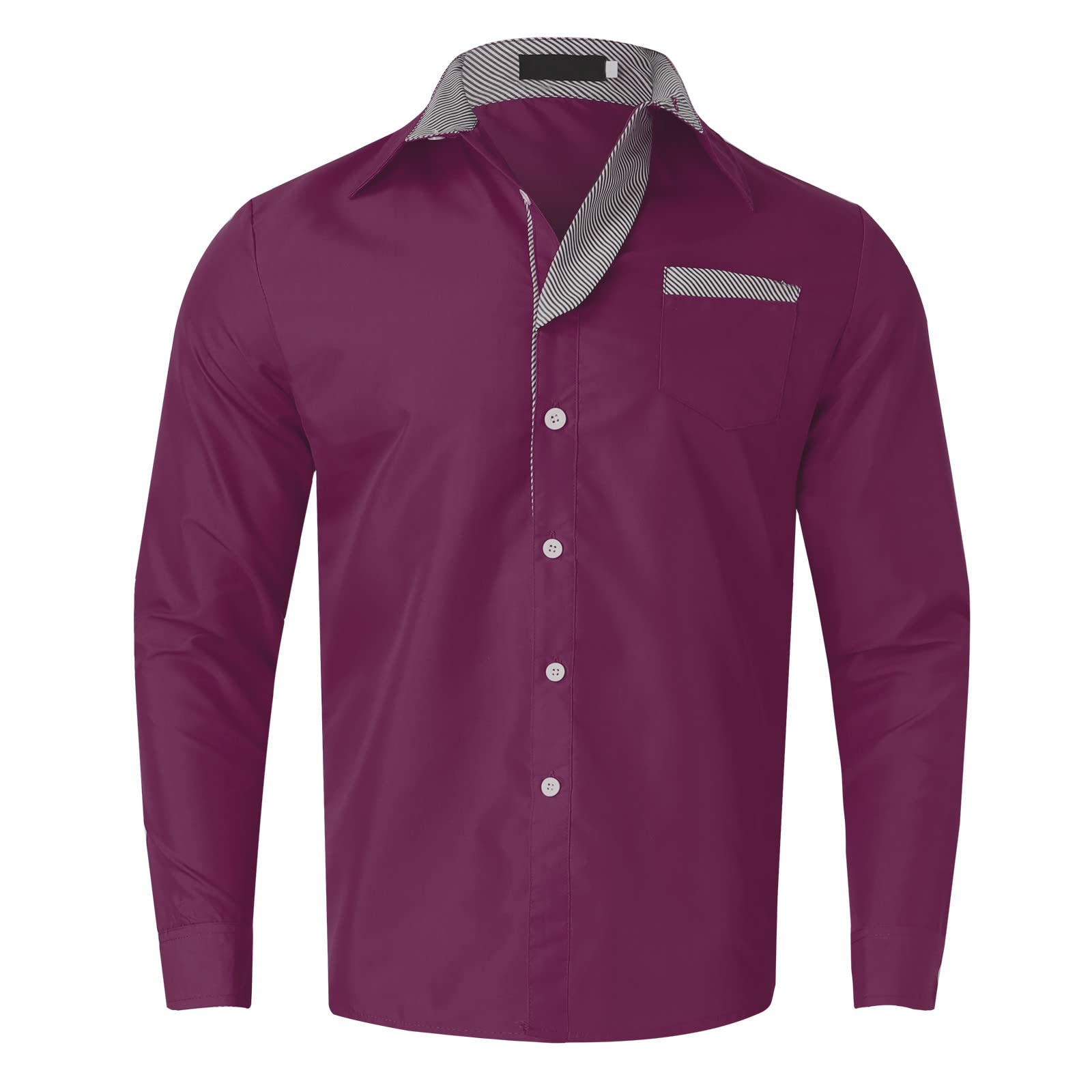 Mens Lightweight Dress Shirt Slim Fit Long Sleeve Lapel Button Down Casual Shirts Formal Business Tops with Pocket