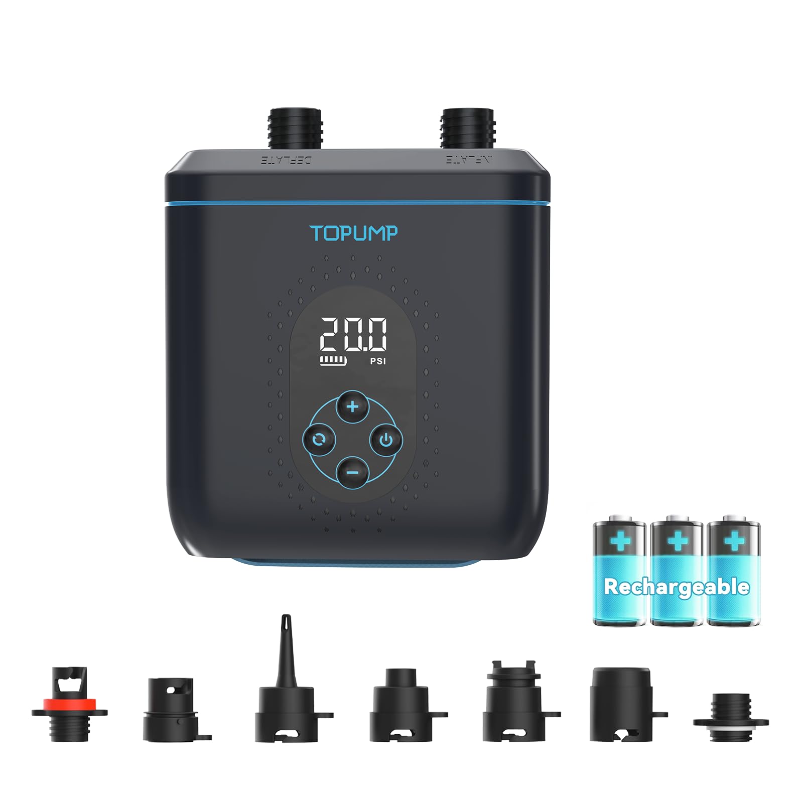 Paddle Board Electric Pump TPS260-20PSI Portable Rechargeable SUP Air Pump, Dual Stage Inflation & Deflation, Auto-Off, 12V DC Car Connector for Stand Up Paddle Boards, Boats, Kayaks and Tent