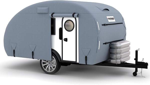 KING BIRD Heavy Duty Teardrop Trailer Cover Waterproof with Windproof Strap