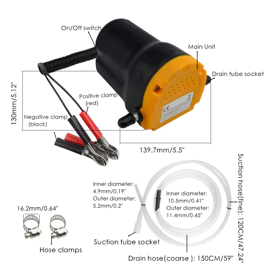 WMYCONGCONG Extracteur de pompe de vidange 12 V 60 W Extracteur de fluide Pompe de transfert d'huile moteur diesel pour Voiture Bateau Moto Quad RV ATV et autres véhicules