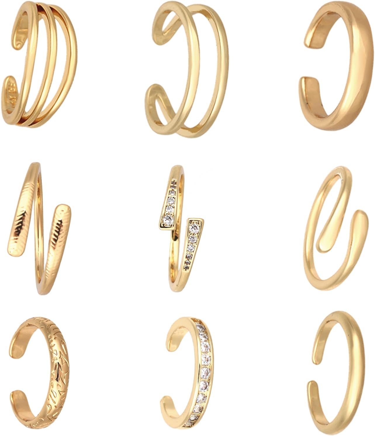 Mikovivi 9pcs Toe Rings for Women, Adjustable Open CZ Hug Toe Rings Set Dainty Summer Beach Foot Jewelry Fashionable Women's Foot Decoration Accessories