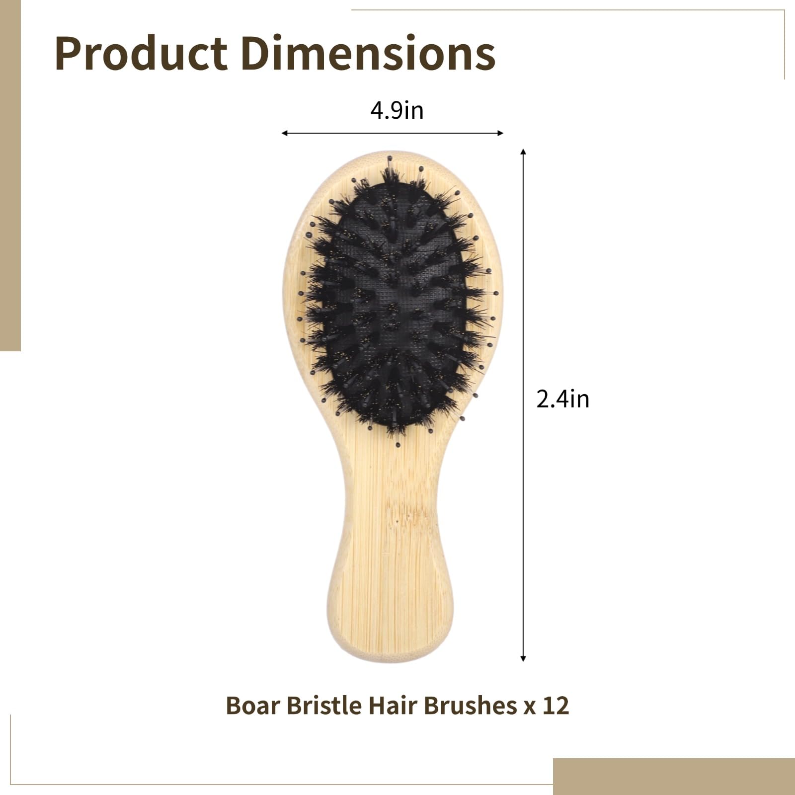 12 mini cepillos de pelo de cerdas de jabalí, forma ovalada con mango de madera y cerdas suaves, para estilo detallado, retoques rápidos, uso diario, viajes, trabajo de salón, distribución al por
