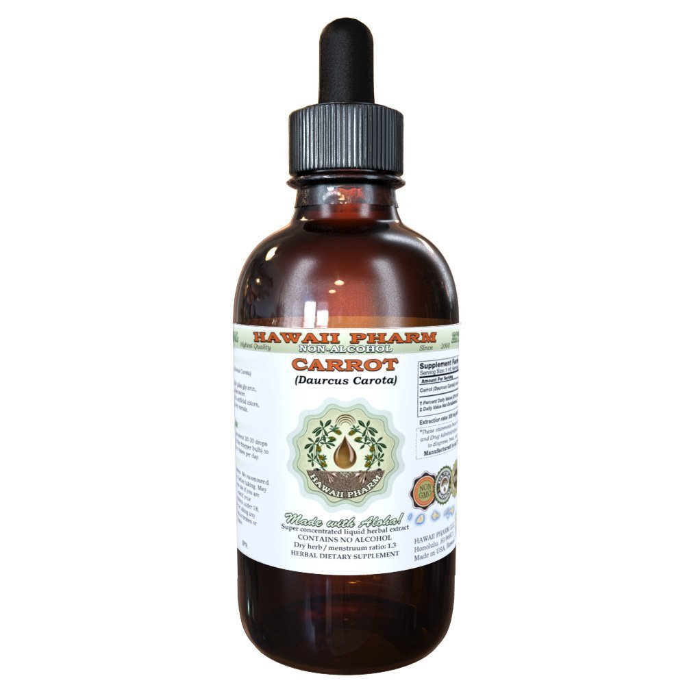 Carrot Alcohol-Free Liquid Extract, Carrot (Daurcus Carota) Dried Root Glycerite Hawaii Pharm Natural Herbal Supplement 2 oz