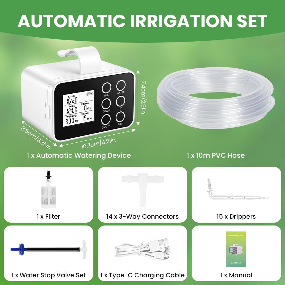 Flintronic Riego Automatico Macetas, Riego por Goteo Automático Recargable para 15 Plantas en Maceta, Sistema de Rie-Go de Interior Rie-Go por Goteo Automati-Co, para Interiores, Jardines y Balcones
