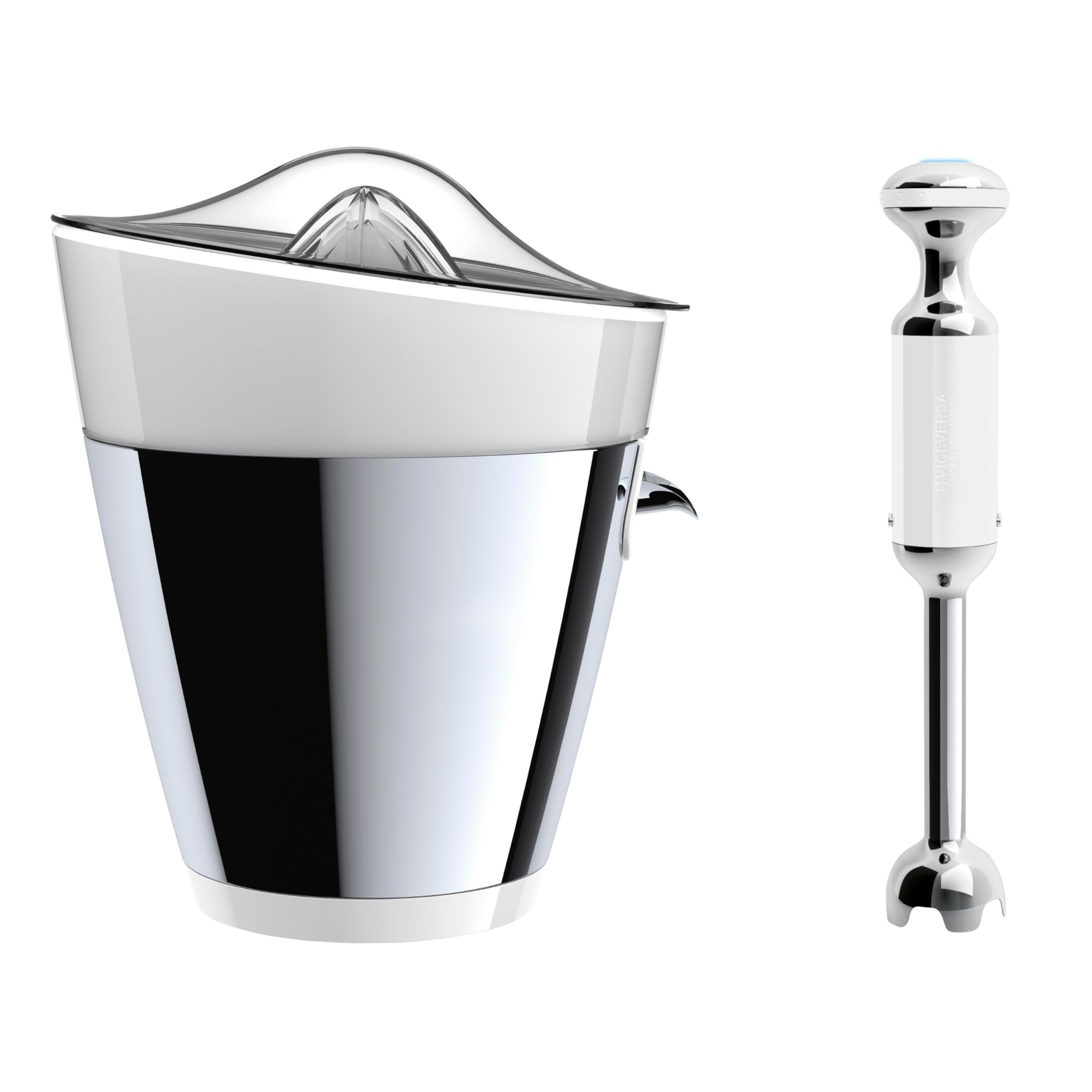 Set Combinato 2pz Viceversa, Spremiagrumi e Frullatore ad Immersione in Acciaio Inossidabile, Design Italiano, Scegli il Colore che Preferisci (Bianco)