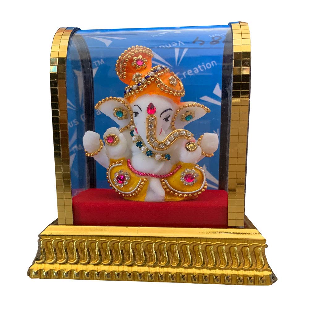 Satre Online And Marketing Multicolor Ganesha Statue In Glass, Big Pheta Ganesha Idols For Home And Office And Car Decor