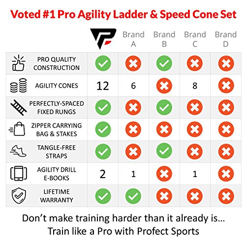 Pro Agility Ladder and Cones - 15 ft Fixed-Rung Speed Ladder with 12 Disc Cones for Soccer, Football, Sports, Exercise, Workout, Footwork Training - Includes 4 Stakes, Heavy Duty Carry Bag (Yellow) - Thumbnail 7