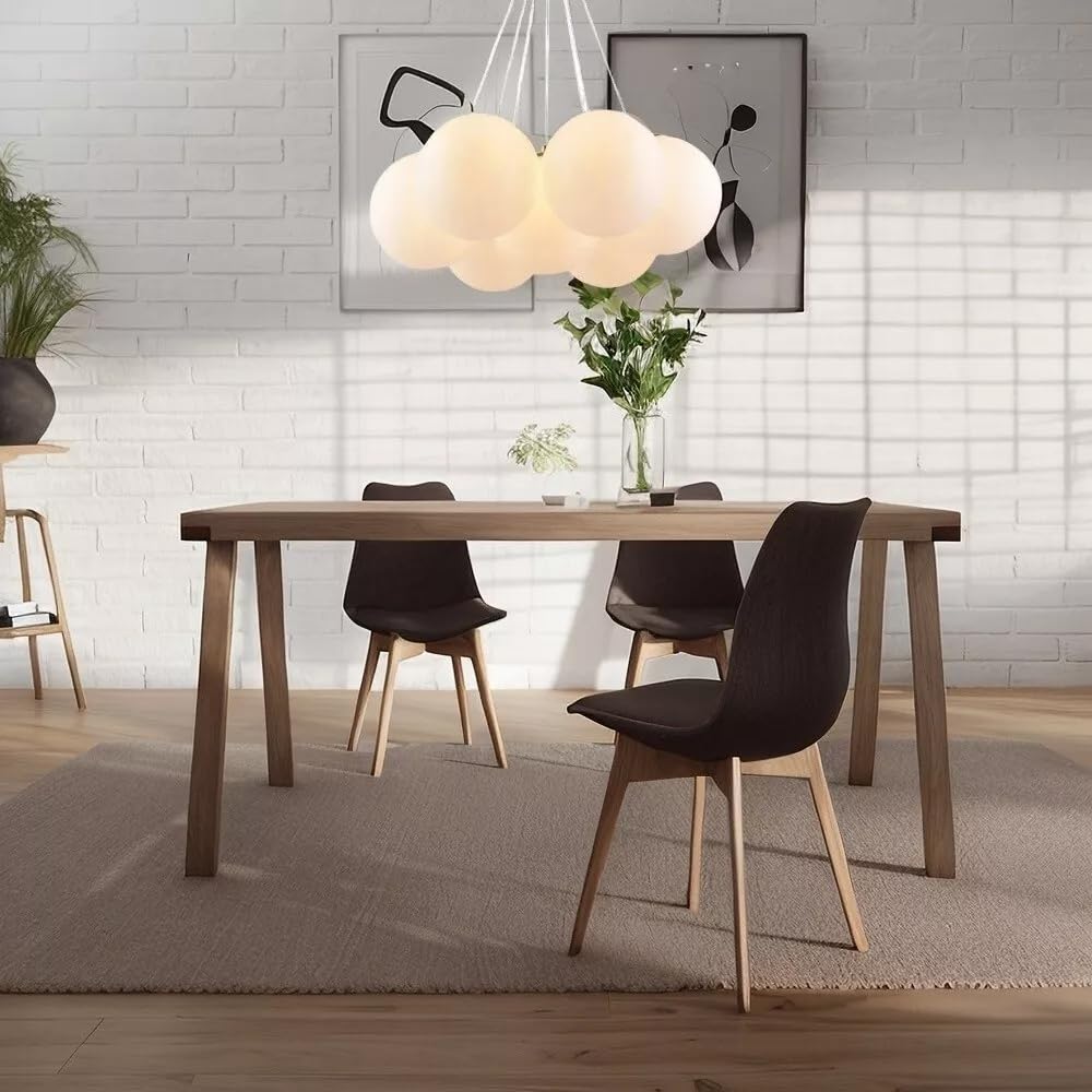 Lampadario a Sospensione Moderno con Sfere Opache – Struttura Dorata, Attacco G9, Facile Installazione per Soggiorno, Sala da Pranzo o Ufficio (7 Sfere)