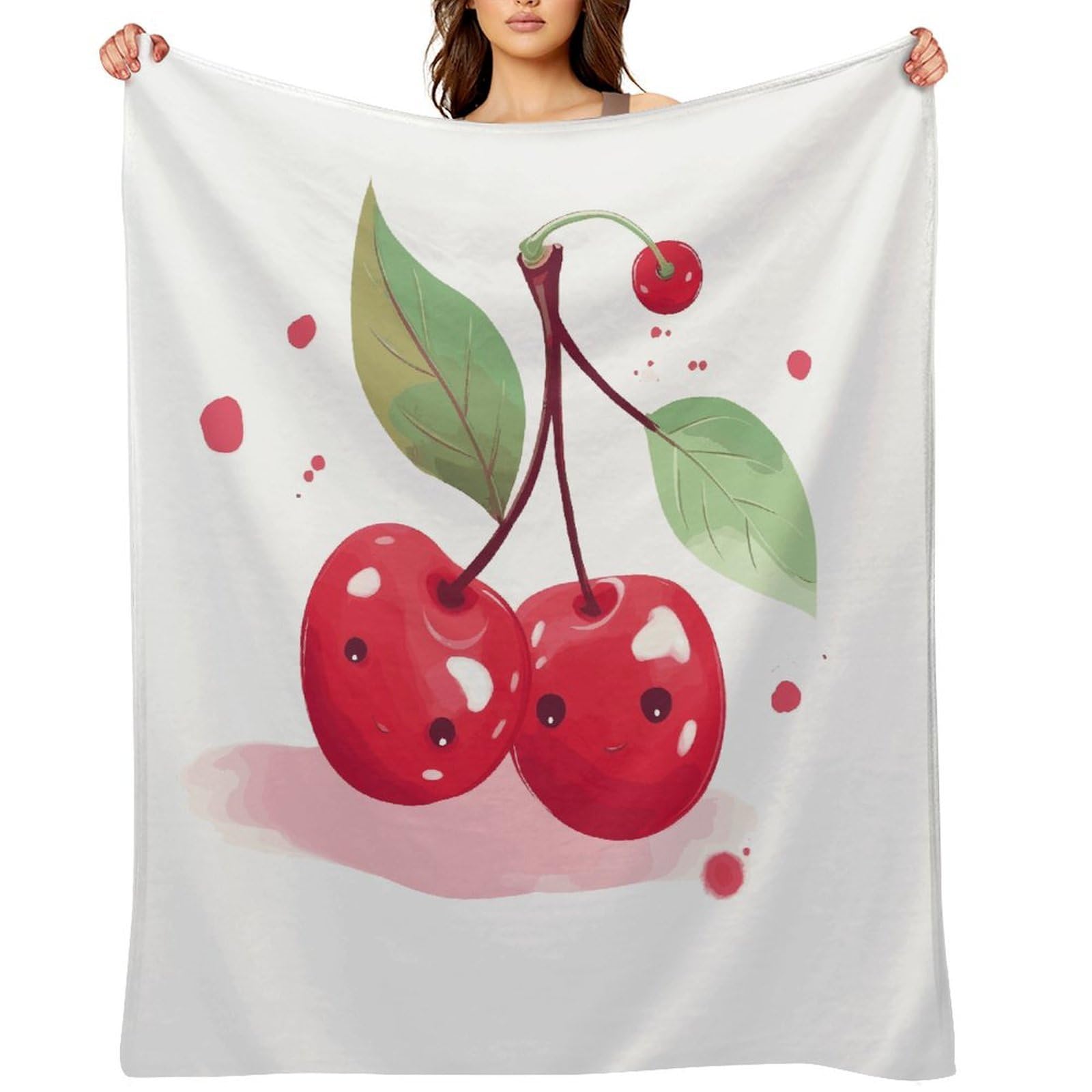 Cute Cherry Throw Blanket for Couch and Bed Super Soft Warm Lightweight Throw Blankets Cozy Fuzzy Flannel Blanket Personalized Decorative Blankets for Sofa Decor 40"x50"