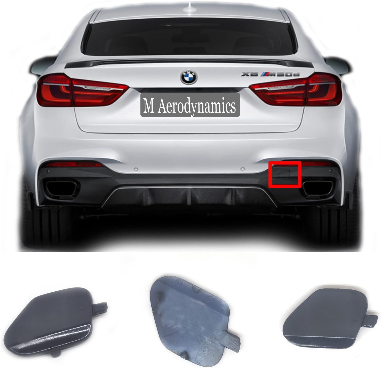 Rear Tow Cover for 15-19 BMW X6 M Aerodynamics Sport F16 Fit 28iX 30dX 35iX 40dX 50iX M50d xDrive sDrive 2015 2016 2017 2018 2019 SAV Bumper Towing Hook Eye Cap 51128056540
