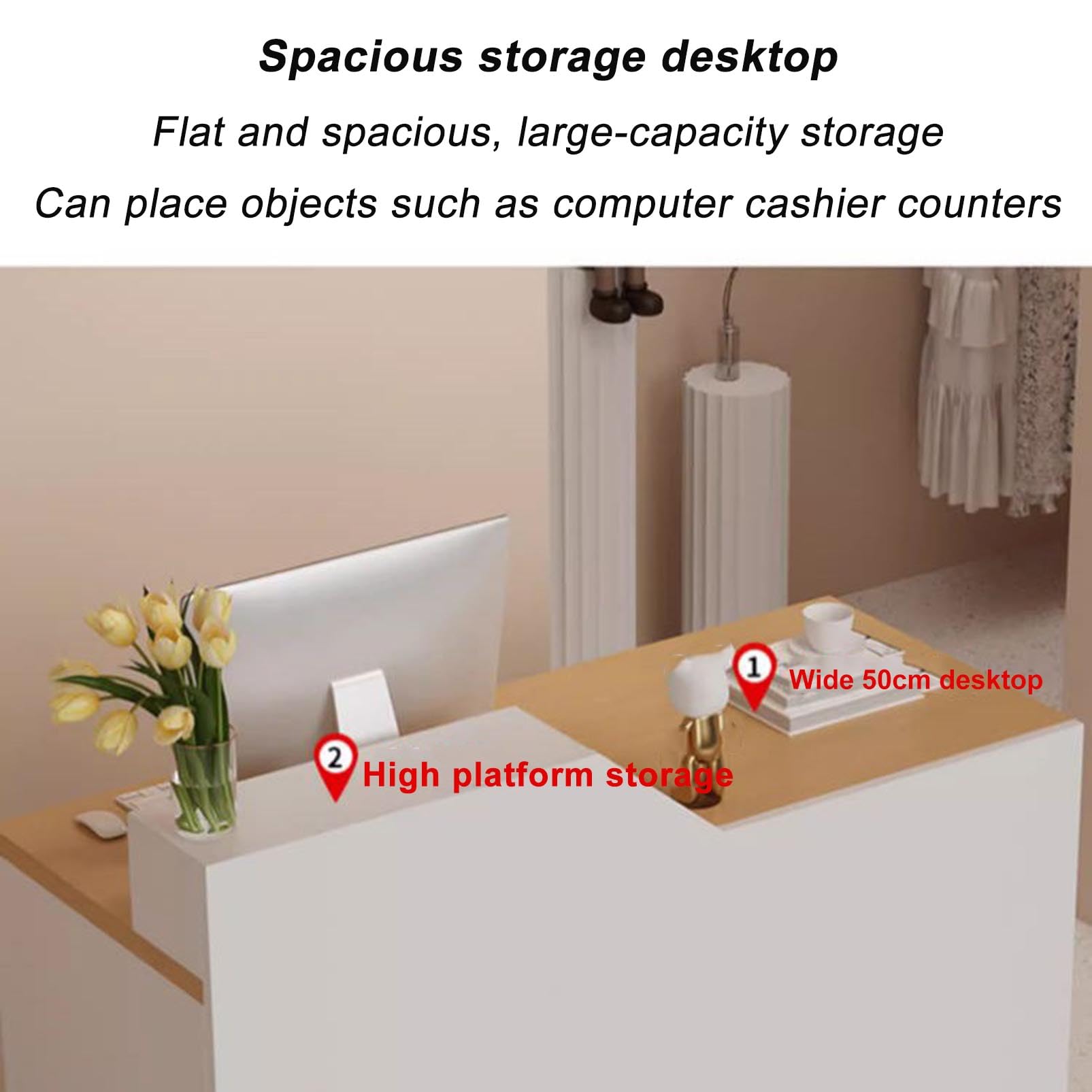 Moderno banco di ricezione in legno elegante tavolo da banco anteriore per saloni e contatore transazioni al dettaglio per negozi di abbigliamento mobili accoglienti per sala ricevimenti