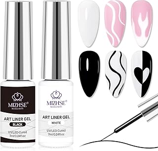 MIZHSE Gel Liner Nail Art, White and Black Painting Gel Polish, Glossy Effect Drawing Line Stripe Swirls French Nail Design DIY Manicure Soak Off Nail Art