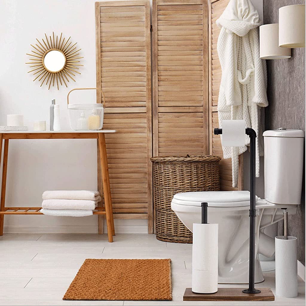 Papel Higiénico Soporte de Papel higiénico pie, Soporte Rollo Tejido baño con Base Madera, Reserva Portarrollos Bano