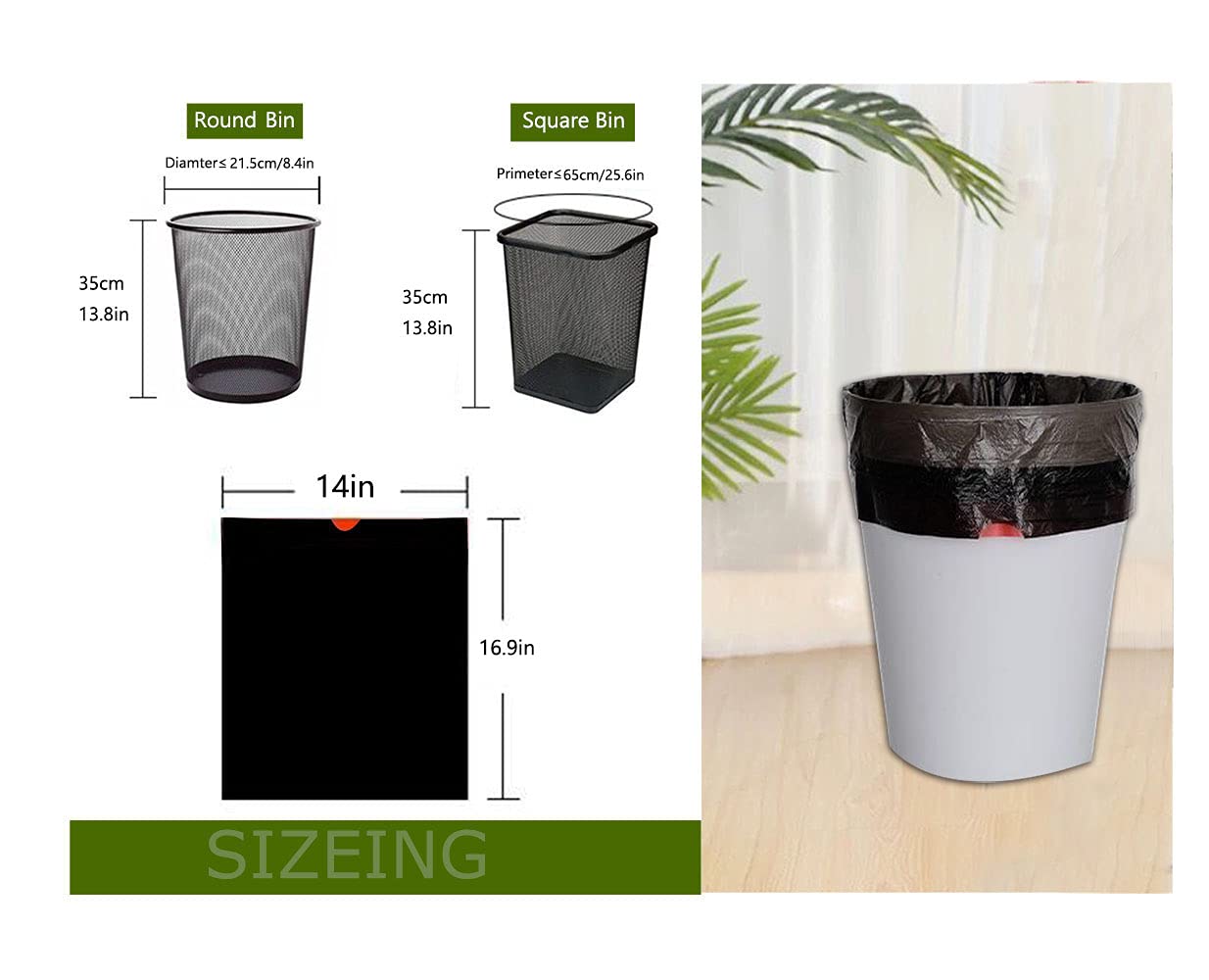 Feisco Czarny worek na śmieci, worek na śmieci 6 l, worek na śmieci ze sznurkiem, 120 sztuk, 0,51 ml