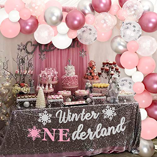 Sneeuwvlok ballon Garland boog Kit roze en zilver Winter Wonderland 1e verjaardagsfeestje decoraties voor meisje met… - Image 6