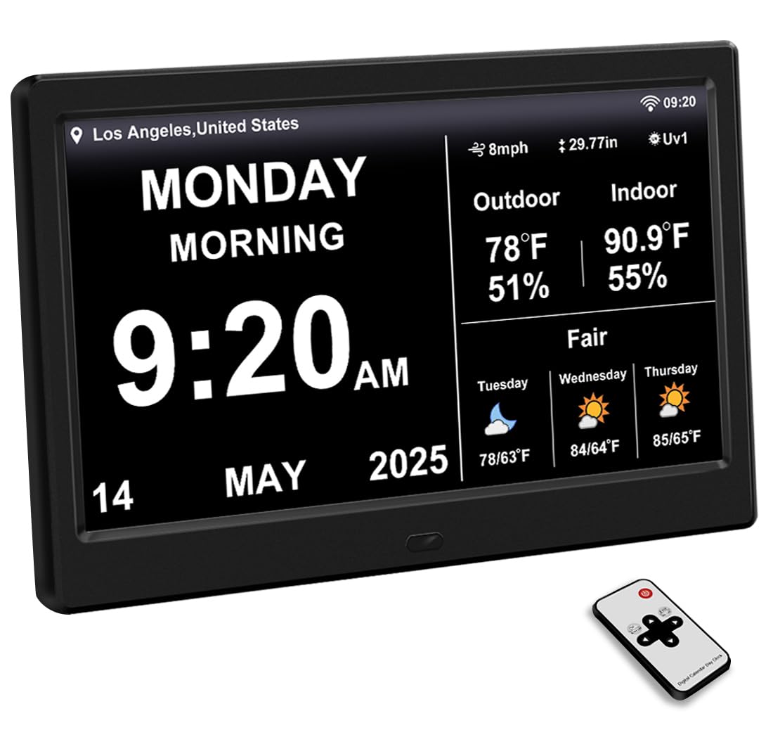 Photo 1 of FEYBYLA Digital Clock with Weather Forecast - 10.1-Inch Black