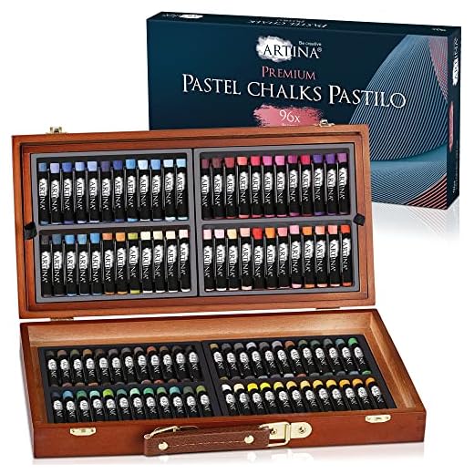 Artina Set de tizas de pastel Pastilo – Set de 96 tizas para artistas con tonos de color excelentes – Maletín de arte con certificación FSC Crayones blandos para pintar