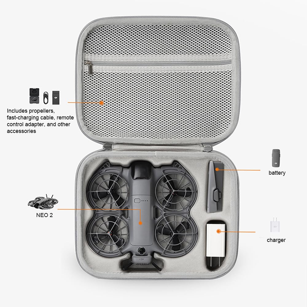 Tragetasche für DJI Neo 2, tragbare Hartschalen-Aufbewahrungstasche für DJI Neo 2 Drohne mit wasserabweisendem Design, stoßfeste Schutzhülle für Drohnenzubehör