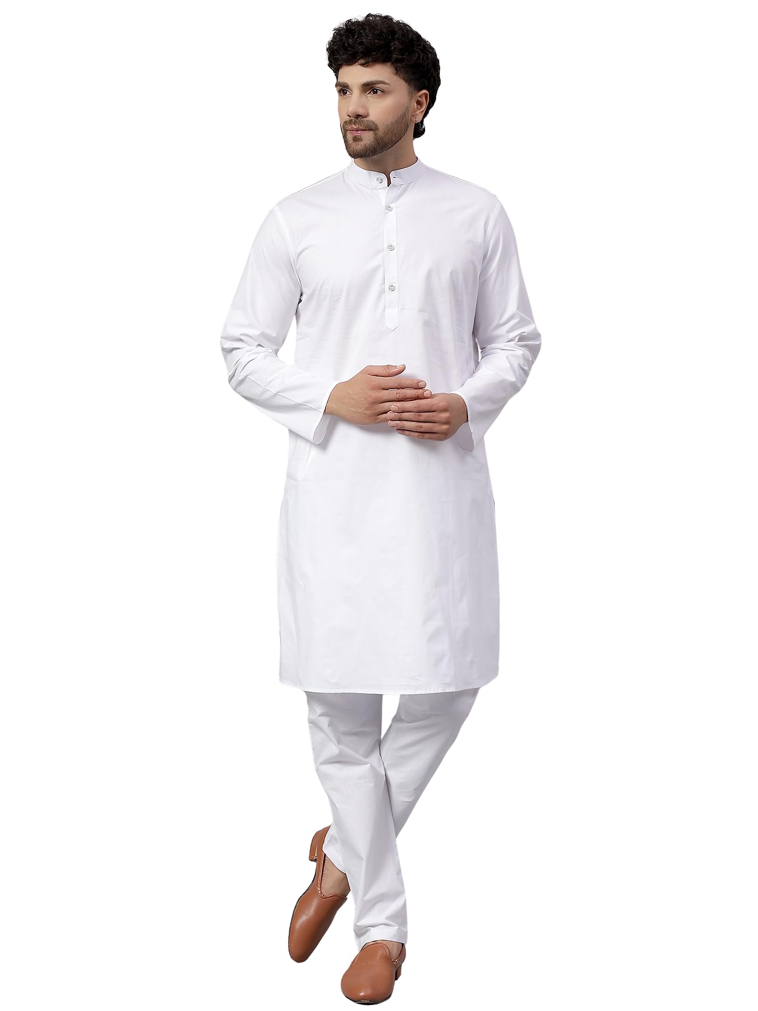 latest chikan Men's White Cotton Kurta Pajama Set | Traditional Ethnic Wear for Festive & Casual Occasions-picture-41