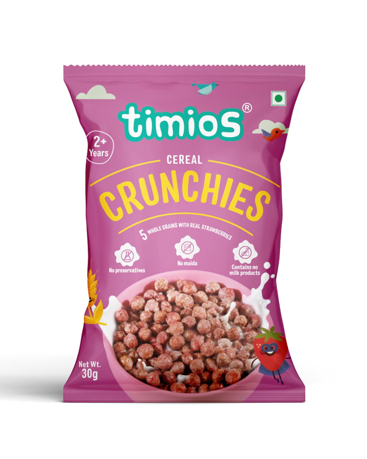 Crunchies Breakfast Cereals Pouch | with Real Strawberries | Pack of 8