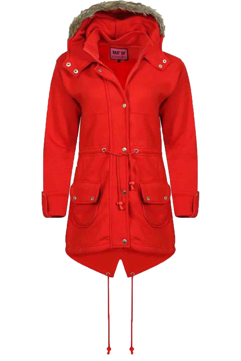 Fashion StarWomens Faur Fux Hooded Long Sleeve Pockets Zip Up Brave Soul Fishtail Padded Parka Jacket