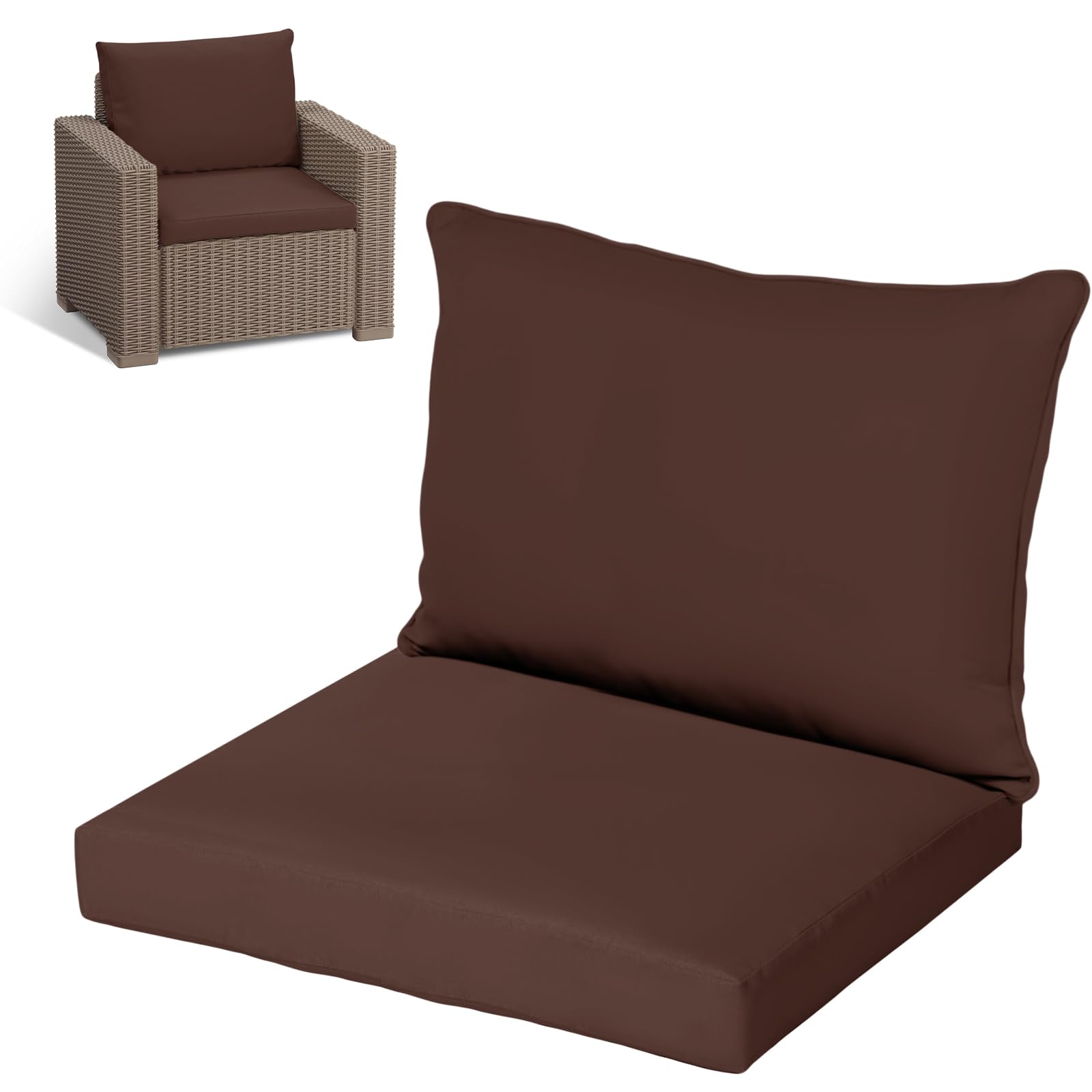KISAA Living Replacement Rattan Cushion Seat Pads, 2-Piece Armchair Set (1 Seat Pad, 1 Back Cushion), Water Resistant Outdoor Patio Garden Furniture Seating (Brown, For Armchair) — image 1