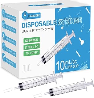 100 Pack 10ml Syringes with Cap for Oral Medicine Liquid Jello Shots Feeding, 10cc Plastic Syringes, Luer Slip Tip, Individually Sterilized Sealed