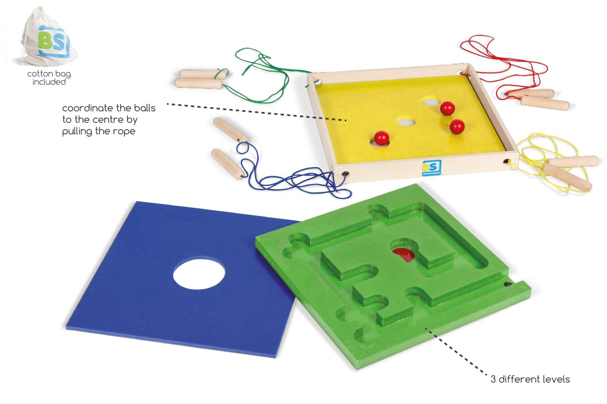 Bs Toys Jeu De Coordination Fou - Un Jeu pour Les Groupes - Amusant en Intérieur Et en Extérieur - en Bois Durable - pour 6 Ans Et Plus - 4-8 Joueurs