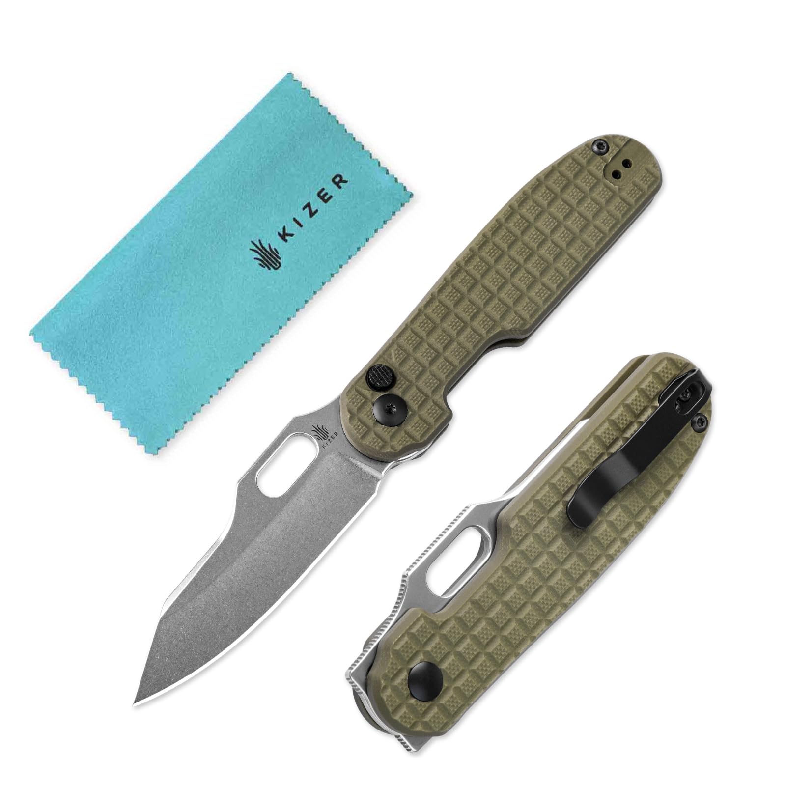 Kizer Cormorant Button Lock EDC Folding Knife, Thumb Hole and Flipper Opening Folding Pocket Knife (Olive Green)
