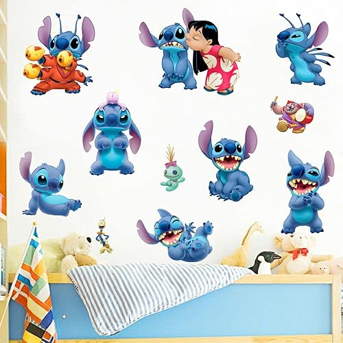 Lilo & Stitch - Calcomanías de pared de dibujos animados, excelente decoración de pared de vinilo para habitación de niñas y sala de estar (tamaño