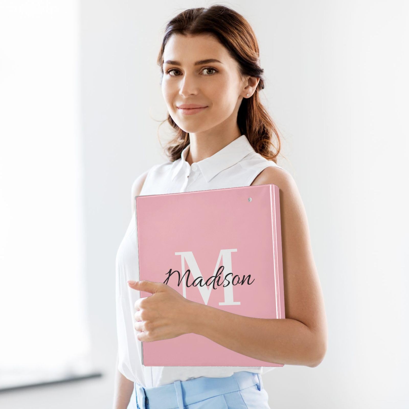 Raccoglitore personalizzato a 3 anelli da 3,8 cm con nome, raccoglitore ad anelli rotondo personalizzato per quaderni, contiene 200 fogli, per lavoro, scuola, ufficio, regalo personalizzato