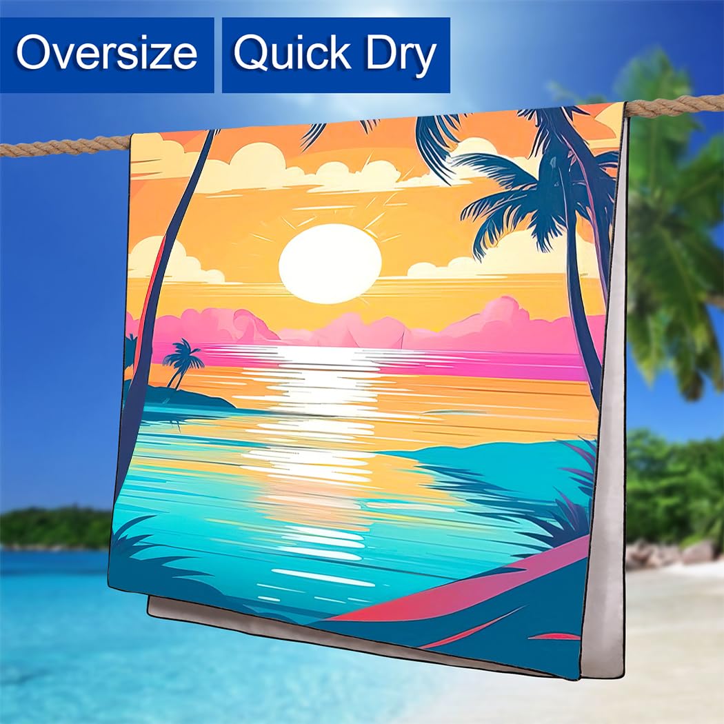 Toalla de playa Sunset de gran tamaño de 36 x 72 pulgadas, toalla de baño tropical ligera de secado rápido para viajes