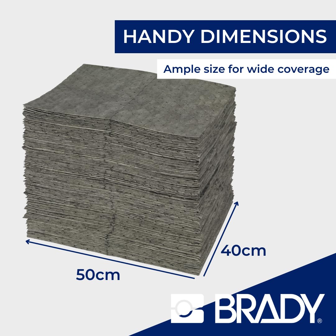 SPC® by Brady Feuilles Absorbantes Universelles – Lot de 200 Feuilles Grises, Épaisses, 1 Couche, Alvéolées et Prédécoupées, 40 cm x 50 cm, Pour Huiles, Eau, Solvants et Liquides de Refroidissement