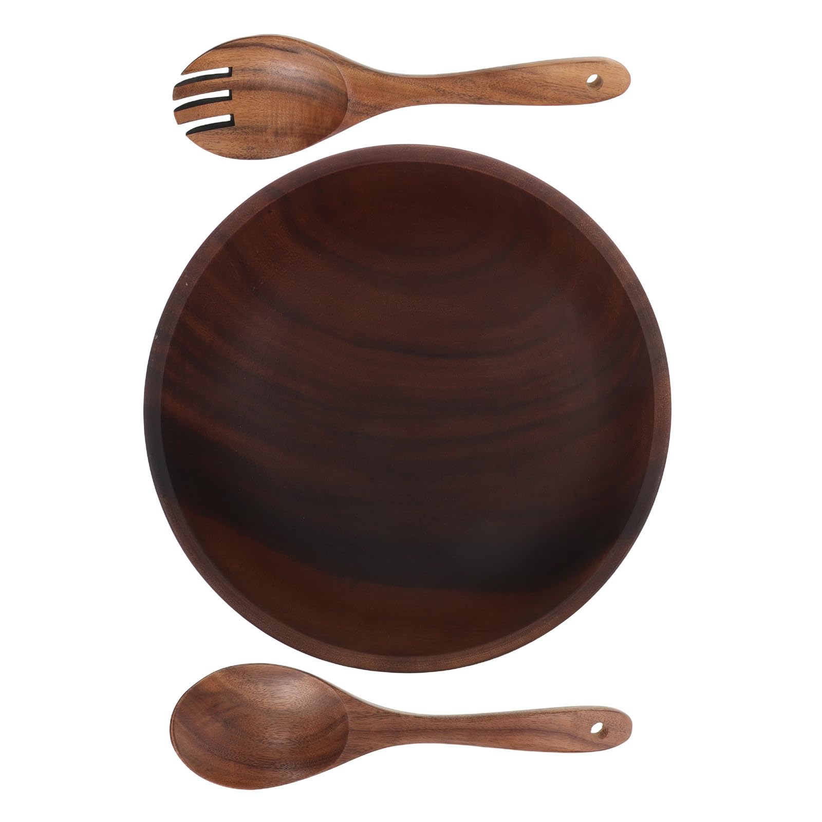Juego de Ensaladera de Madera de Acacia de 2,5 L con Cucharas y Tenedor para Ensaladas, Diseño Rústico y Capacidad Generosa para Uso Diario y Ocasiones Obsequios