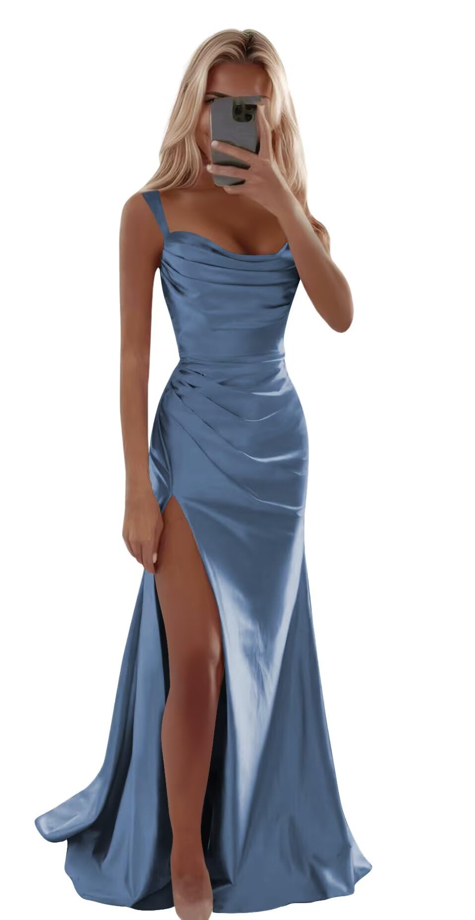 deamify Spaghetti Strap Satin Prom Dress 2026 Simple Square Neck Tight Formal Evening Gown for Teens DIN004