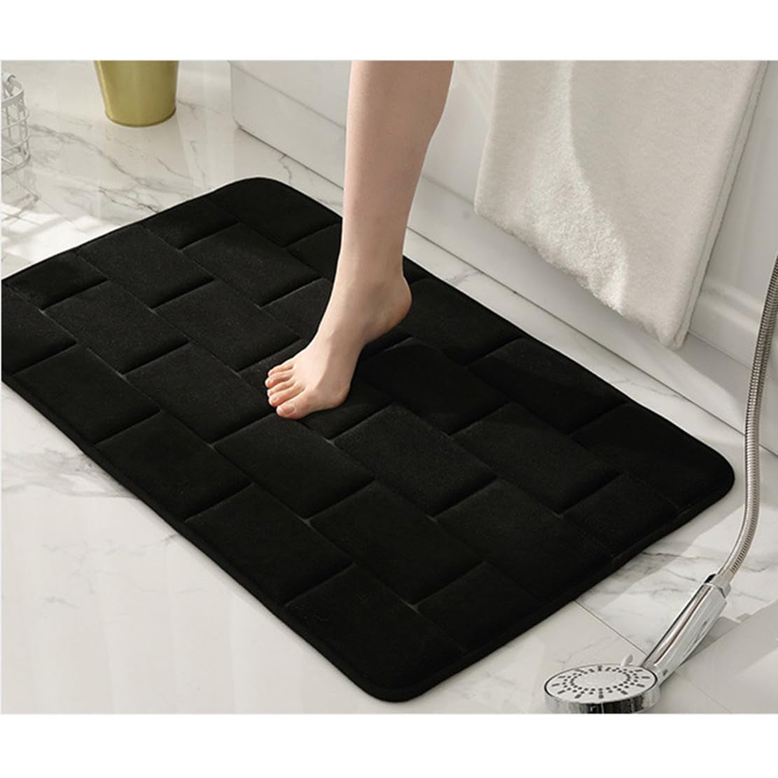 Zerbini Moquette Tappeti da Bagno Schiuma di Memoria Spessa Forte Acqua Assorbente Doccia Ultra Morbido Comfort Lavanderia Nero 16 "x 24"
